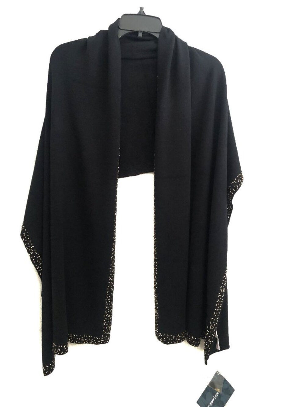Susan Graver Black Knit Beaded Wrap Scarf Shawl NWT